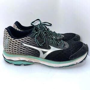 Mizuno Wave Rider 18 Black Green Womens US Size 11.5 410656.9073‎ Running Shoes